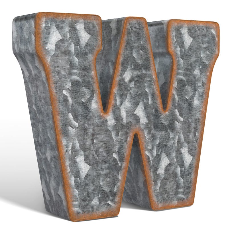 CraftyCrocodile 7" Galvanized Metal Letters for Wall Decor - 3D Letter W for Hanging & Free Standing - Decorative Rustic Alphabet Letters for the Living Room, Bedroom, Kitchen - Image 1